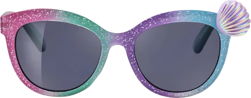 Kids' sunglasses, pastel-colored frame with glitter & shell, 1 pc.