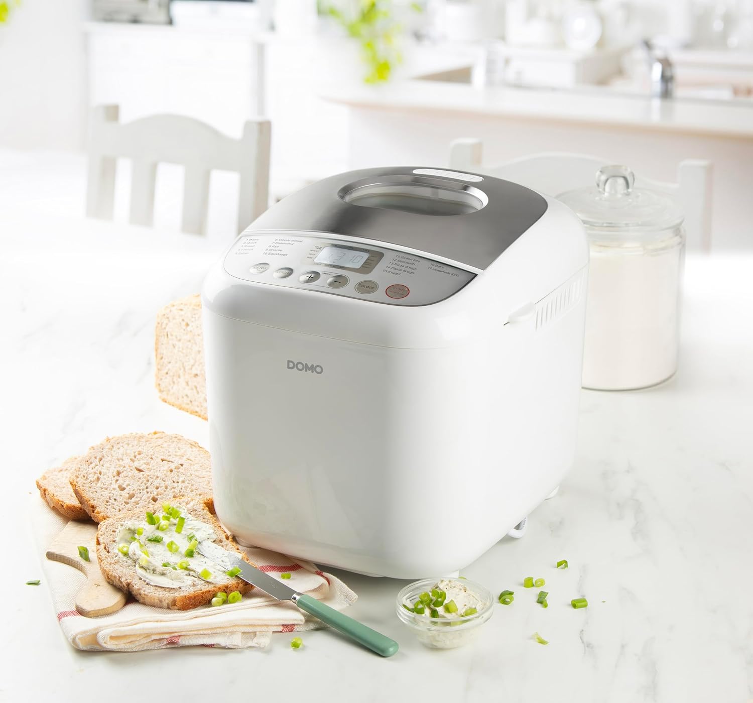 DOMO B3976 Bread Maker 500-750-1000g - 17 Programmes - Includes Gluten-Free Program - with Timer - LCD Display - Keep Warm Function - White