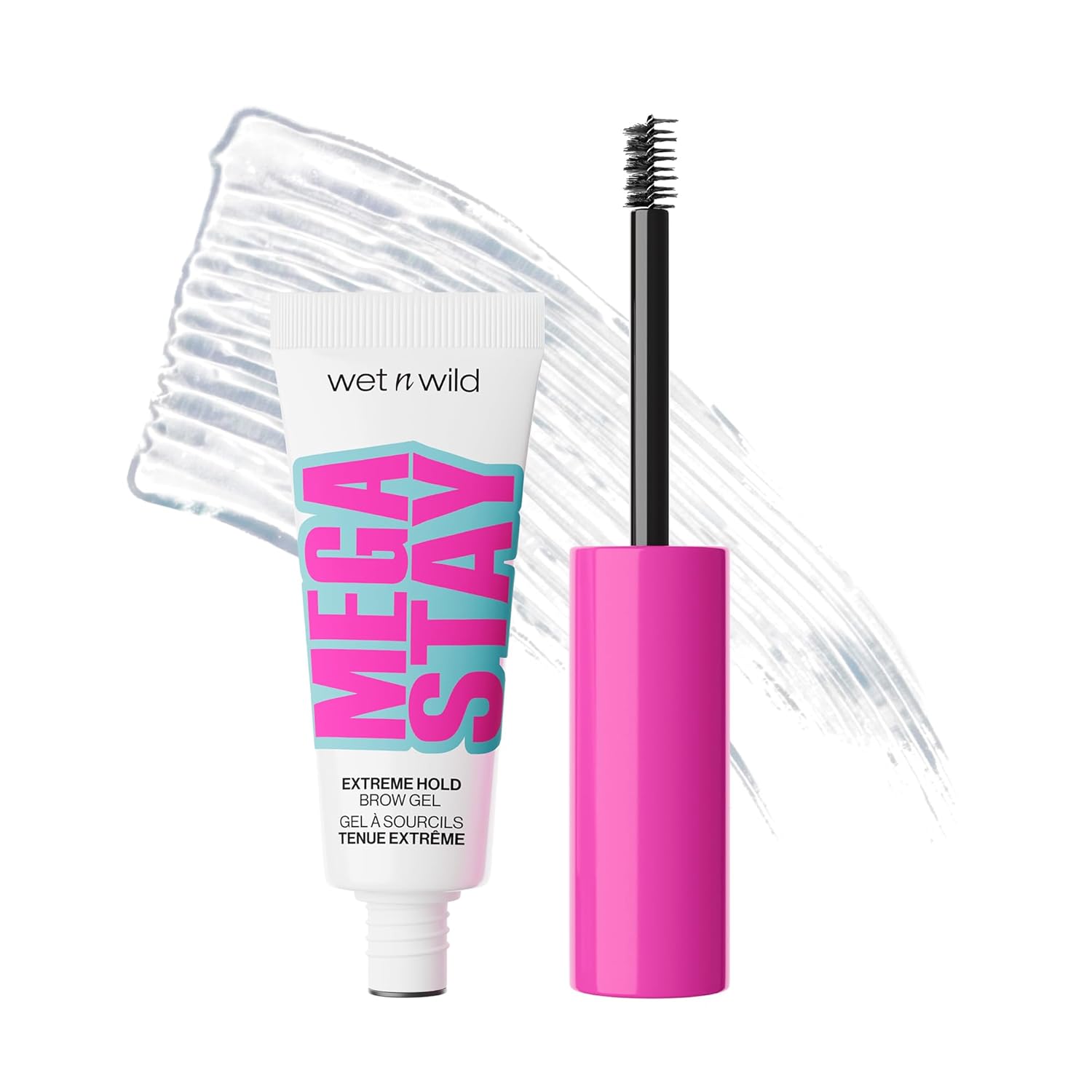 Wet n Wild Mega Stay Extreme Hold Brow Gel, Clear Finish, Up to 16 Hours Hold, Lightweight Formula, Easy to Use, Small Brush