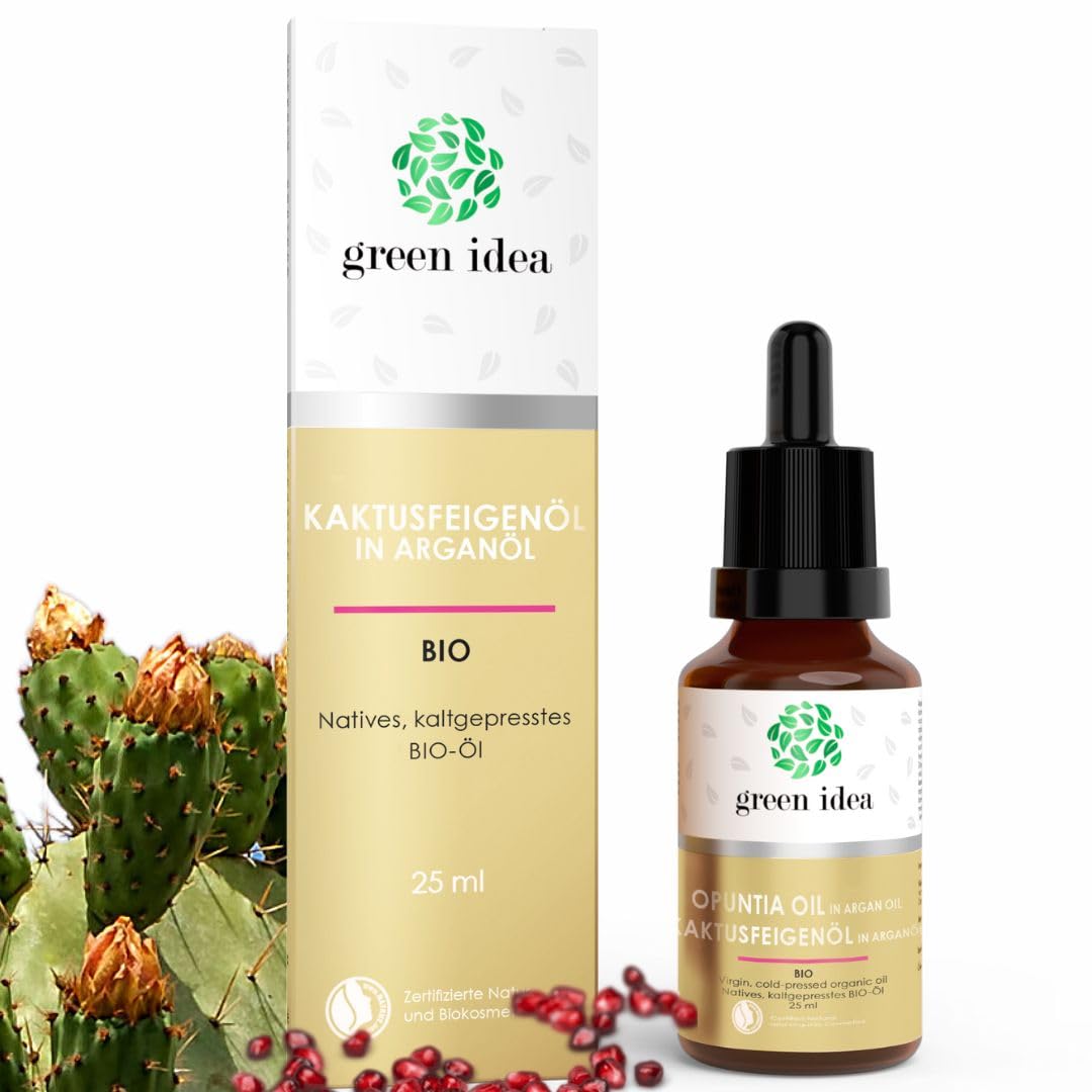 Green idea - Cactus Pear Seed Oil Organic Cold Pressed Face Oil with Argan Oil Hair Oil - Natural Anti-Ageing Face Oil - Moisture for Face - Antioxidant Protection - Against Dark Circles NaTrue 25 ml