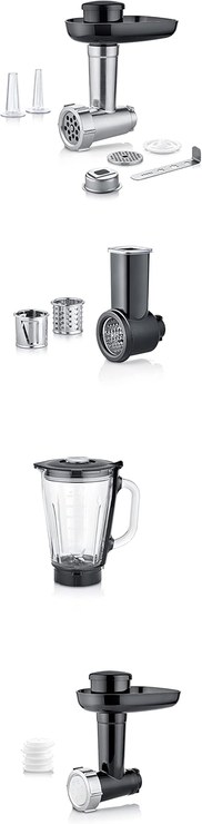 SEVERIN Accessory Set for Food Processor 3897 - Meat Grinder Attachment, Vegetable Cutter Attachment, Stand Mixer Attachment, Pasta Attachment (ZB 5591+5592+5593+5594)