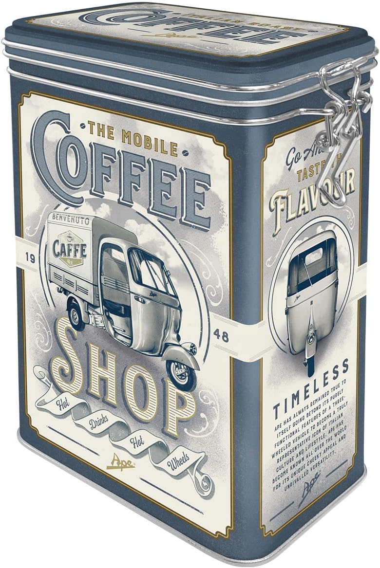 Nostalgic-Art Retro Coffee Canister 1.3 Liter Ape - Coffee Shop - Gift Idea for Italy Fans Tin Tin with Aroma Lid Vintage Design