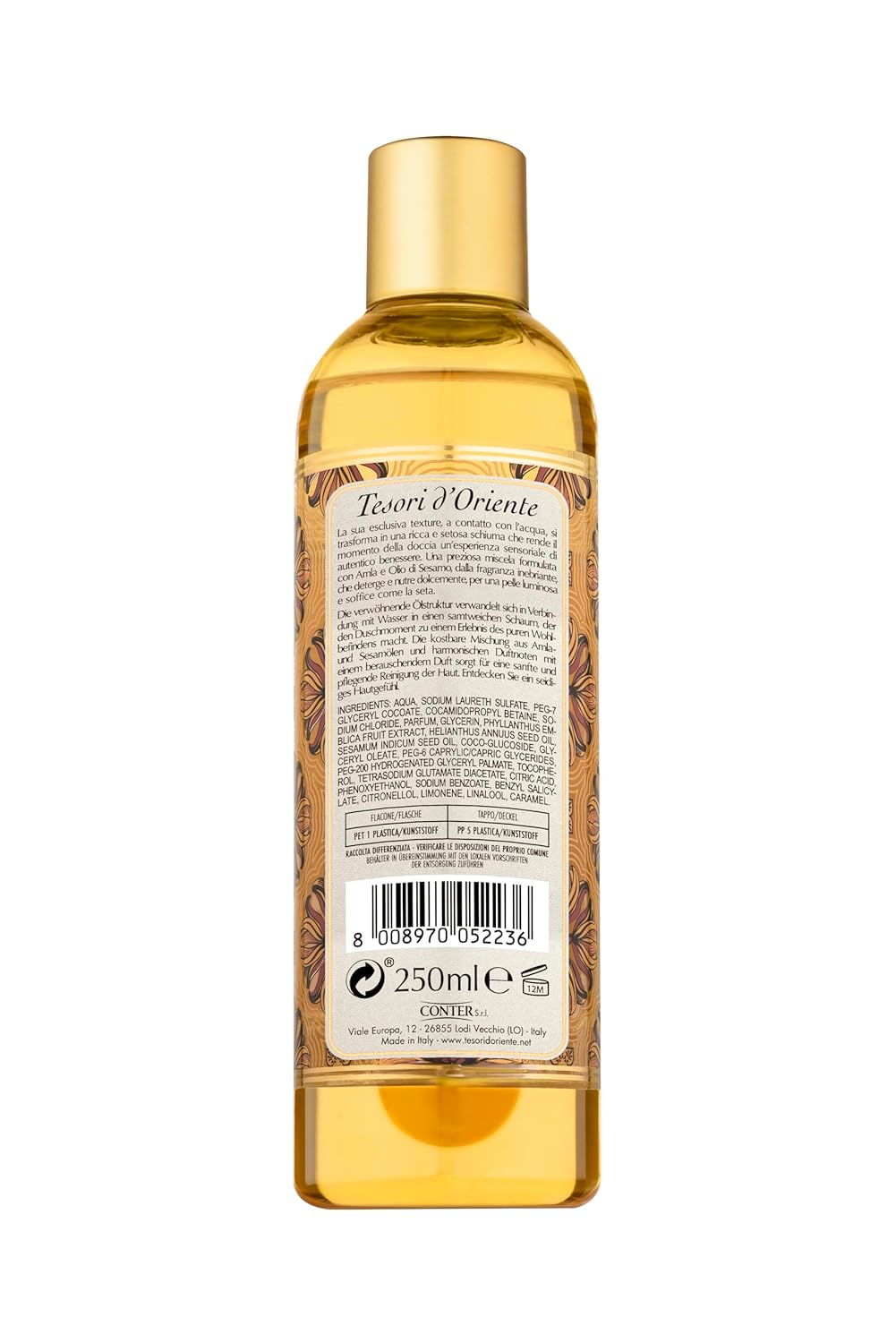 Tesori d'Oriente Shower Oil Amla & Sesame Oil 250ml Aromatic Shower with Amla Fruit and Sesame Oil for Gentle Cleansing and Body Care Wellness Rituals for Body & Senses (Pack of 2)