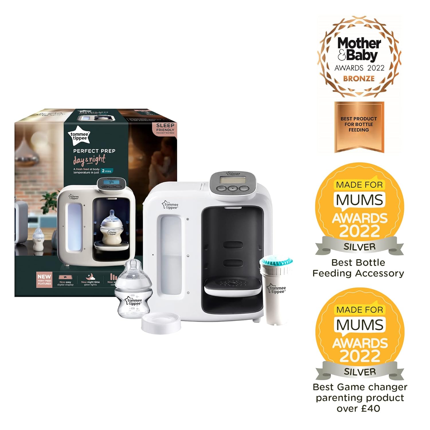 Tommee Tippee CTN-FED60-WHT 423730 Perfect Prep Day & Night Bottle Maker, Transparent, 200 g