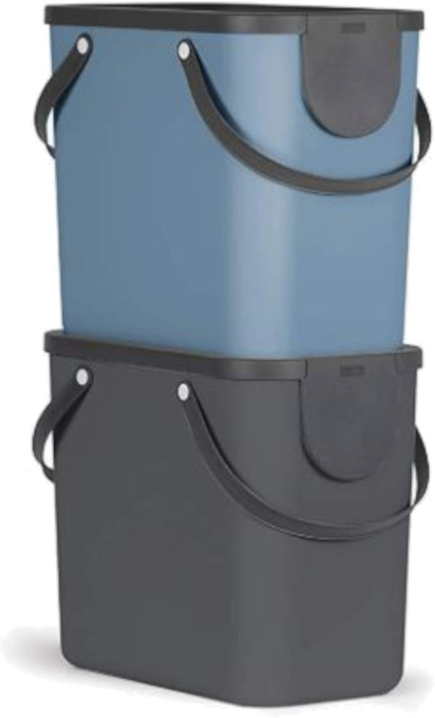 Rotho Albula Set of 2, Waste Separation System, 25 L for the Kitchen, Plastic (PP) BPA-Free, Anthracite/Blue, 2 x 25 L (40.0 x 23.5 x 34.0 cm)