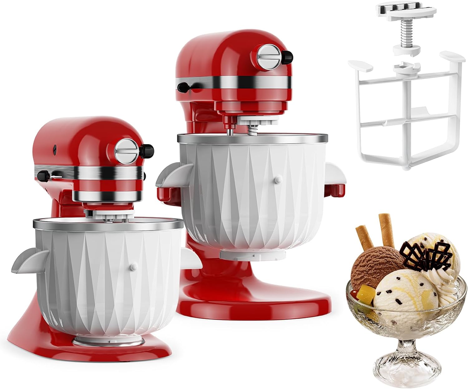 TPGSing Ice Maker Attachment for KitchenAid Stand Mixer, Compatible with 4.5 Qt and Larger Stand Or Tilt Mixers, 2 Qt Frozen Yogurt Gelato & Sorbet Ice Bowl for KitchenAid Mixer Attachments