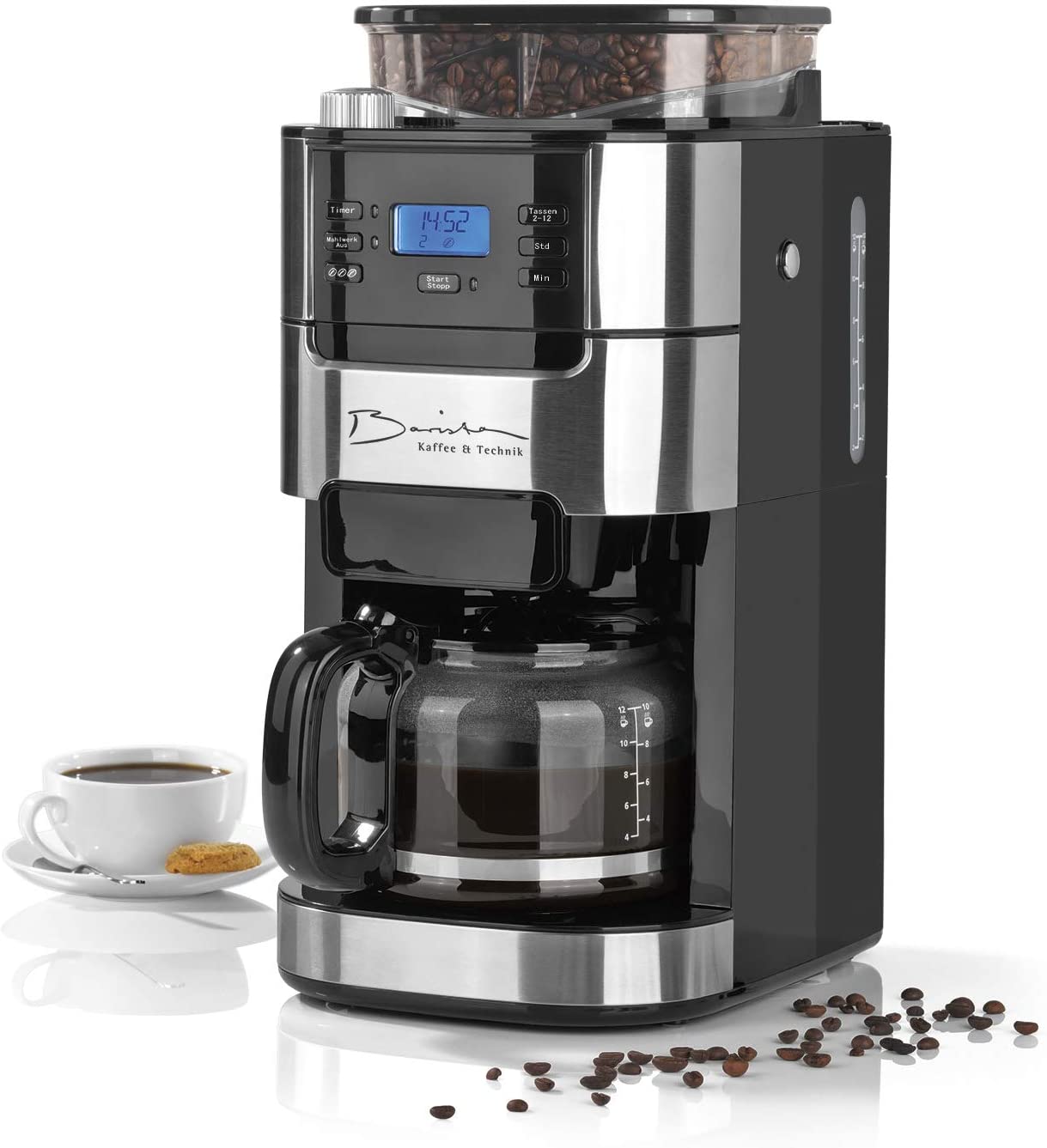 Barista Filter Coffee Machine With Grinder, For Up To 12 Cups Of Coffee, For Coffee Beans And Coffee Powder