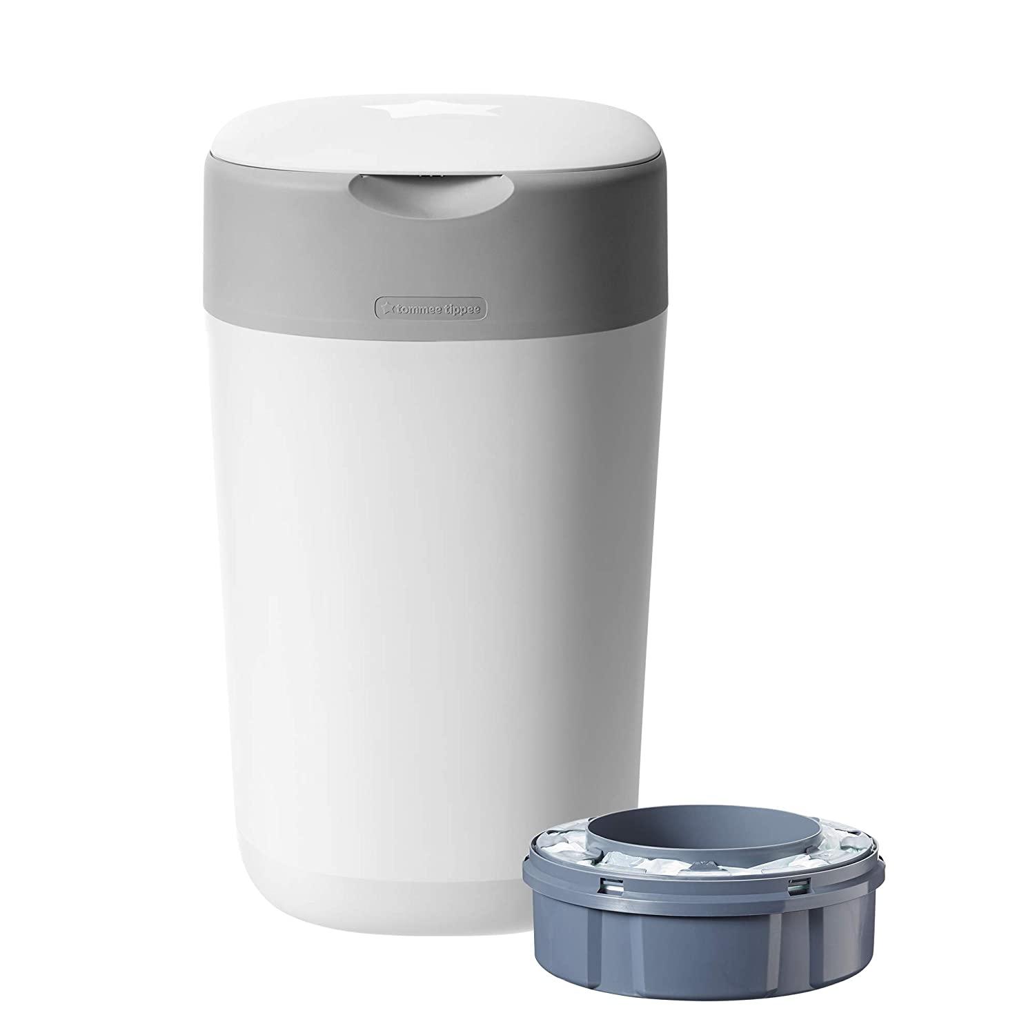 Tommee Tippee Twist & Click Sangenic Tec, holds up to 30 nappies, odour-proof nappy disposal system, guaranteed protection against germs, includes 1x refill cassette Container. White + pink