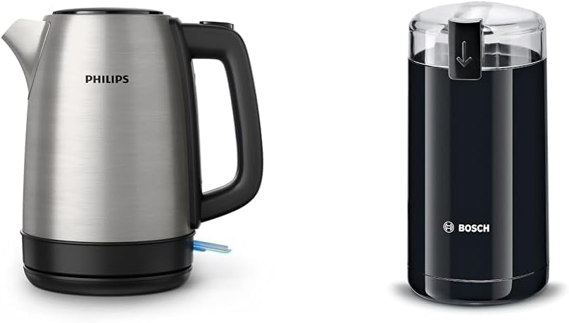 Philips Domestic Appliances Philips Daily Collection Metal Kettle Spring Lid & Bosch Home Appliances TSM6A013B Coffee Grinder, Black