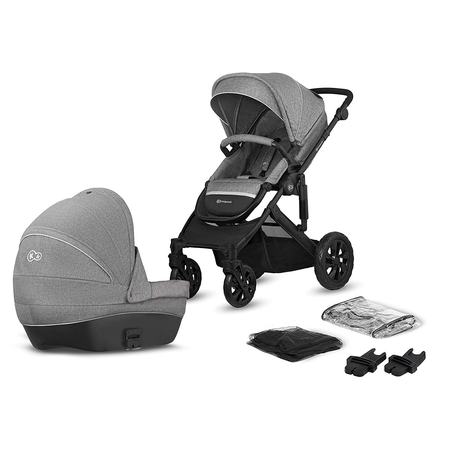 kk Kinderkraft Kinderkraft 2-in-1 Prime Lite Pushchair Set, Combination Pram, Sports Pram, Buggy and Carry Cot with Accessories, Rain Foil, Footmuff, Easy to Fold, for Children, Black