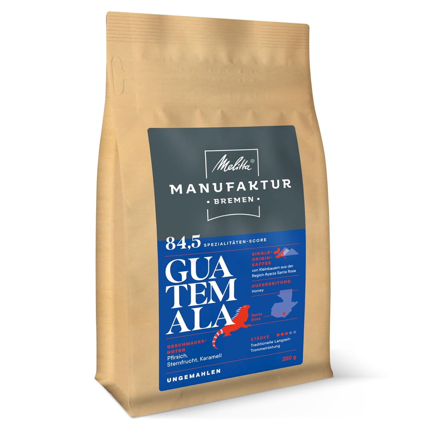 Melitta Manufactory Coffee Guatemala Honey, Specialty Coffee, 250 g, Whole Coffee Beans, Unground, Single Origin Coffee, Gentle Drum Roasting, Roasted in Germany, Strength 3