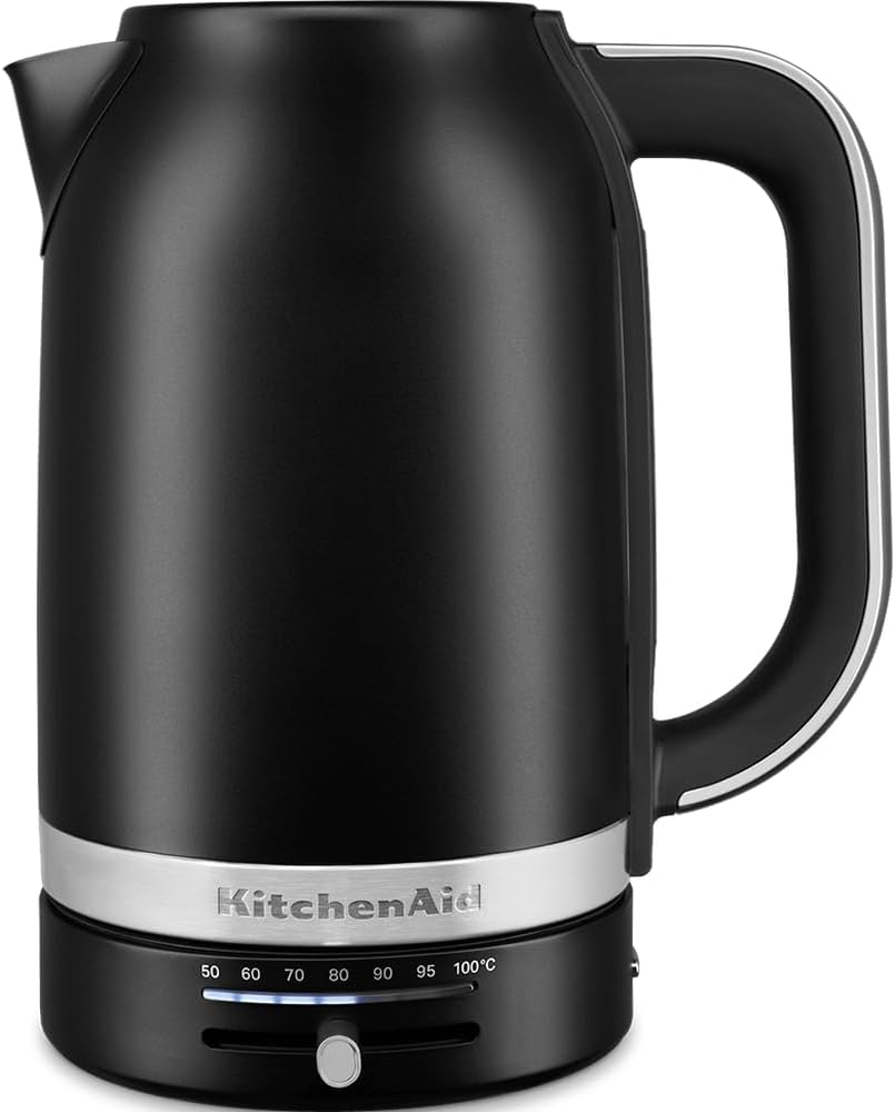 KitchenAid Kettle with Temperature Setting from 50 to 100 °C - Tea Maker with Temperature Display and Limescale Filter 1.7 L - Electric 2400 Watt (Matt Black)