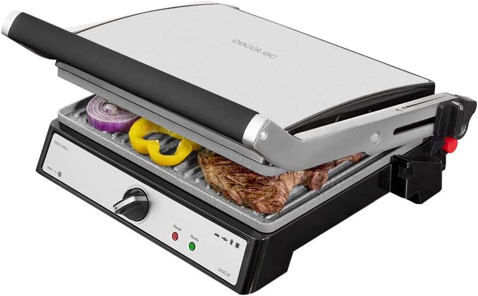 Cecotec Rock?nGrill 2400 UltraRapid Electric Grill, 2400 W, RockStone Coating, 180° Opening, Floating Top Plate, Environmentally Friendly, Grease Tray, Adjustable Temperature