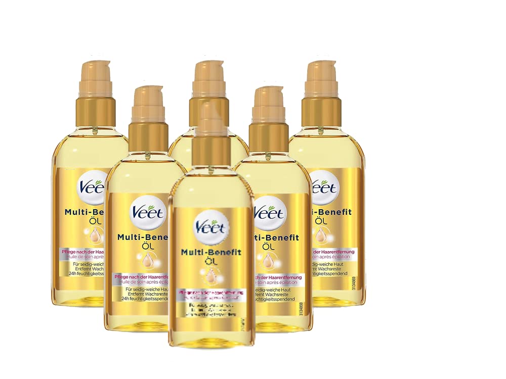 Veet, Multi Benefit Oil for Silky Soft Skin for Use on the Body Face Developed 24h Moisturising Transparent 6 x 100 ml