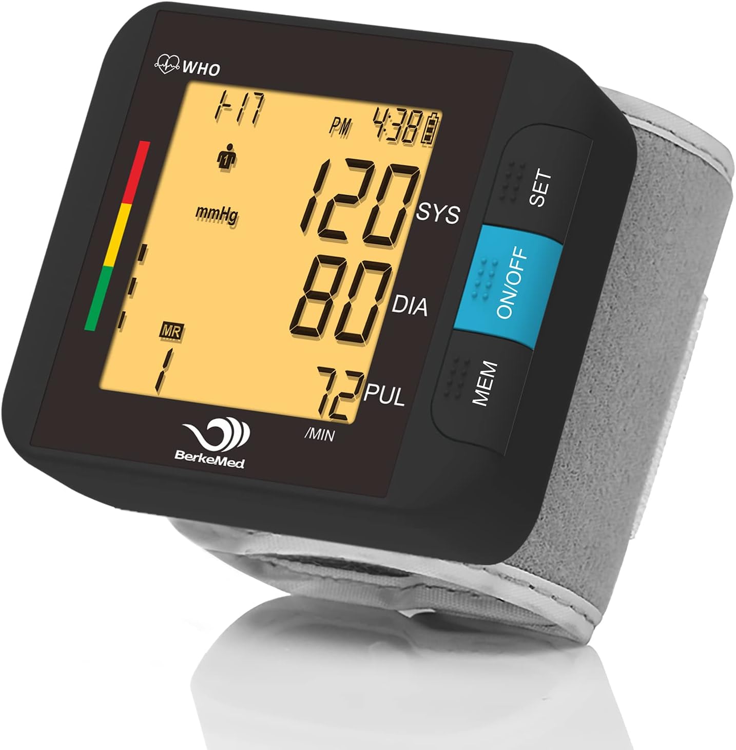 BerkeMed Blood Pressure Monitor Wrist Fully Automatic Blood Pressure 2 x 99 Memory Large LED Display with Arrhythmia Detection