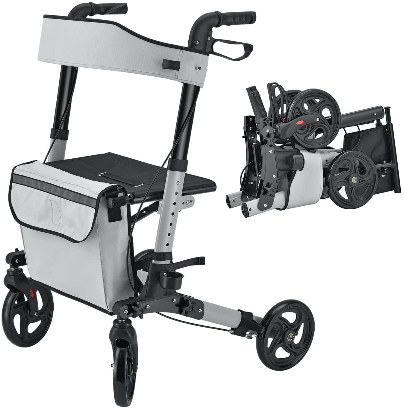 Juskys Rollator Vital Grey - Walking Aid Foldable & Lightweight Aluminium u