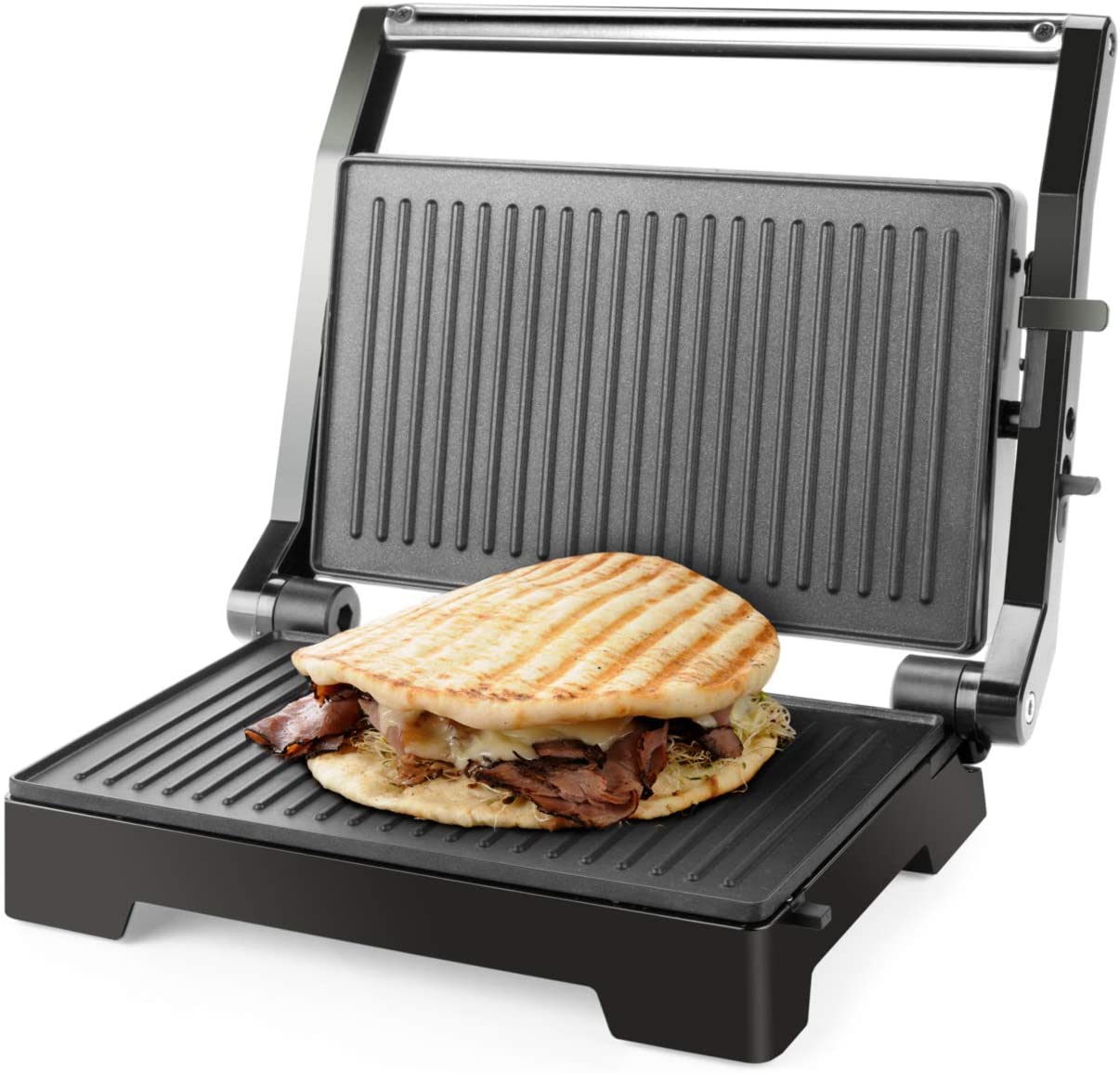 Taurus Crispy & Co Electric Meat Grill 1000 W, 180° Opening, Non-Stick Coating, Surface 14.5 x 23 cm, Vertical Compartment, Cable Compartment, PFOA Free, Black