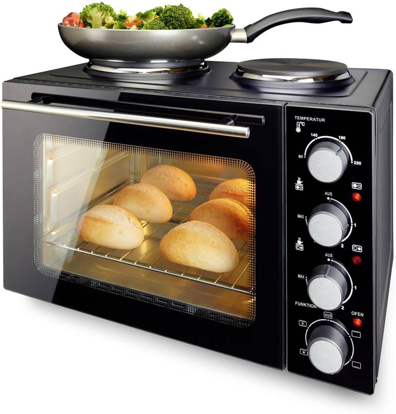 Emerio MO-125236.4 Mini Oven Hot Air Function with Hob Plates, Grill Function, with Cooking Function