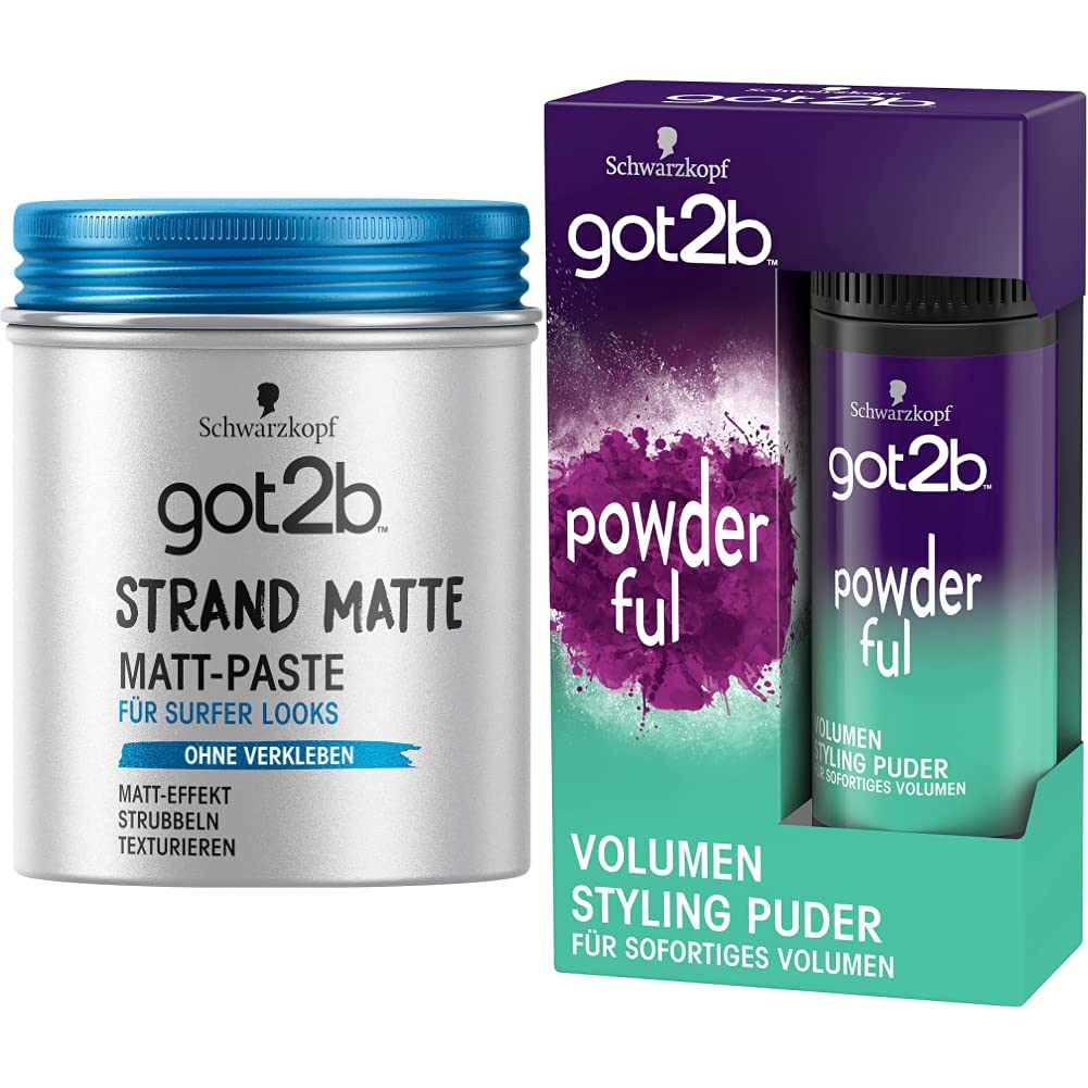 got2b Beach Matte Paste Styling Paste (100 ml) & Powder\'ful Volume Styling Powder (10 g), for an Instant Volume Boost at the Root, Volume Powder with Revolutionary Light Formula, Hold 4