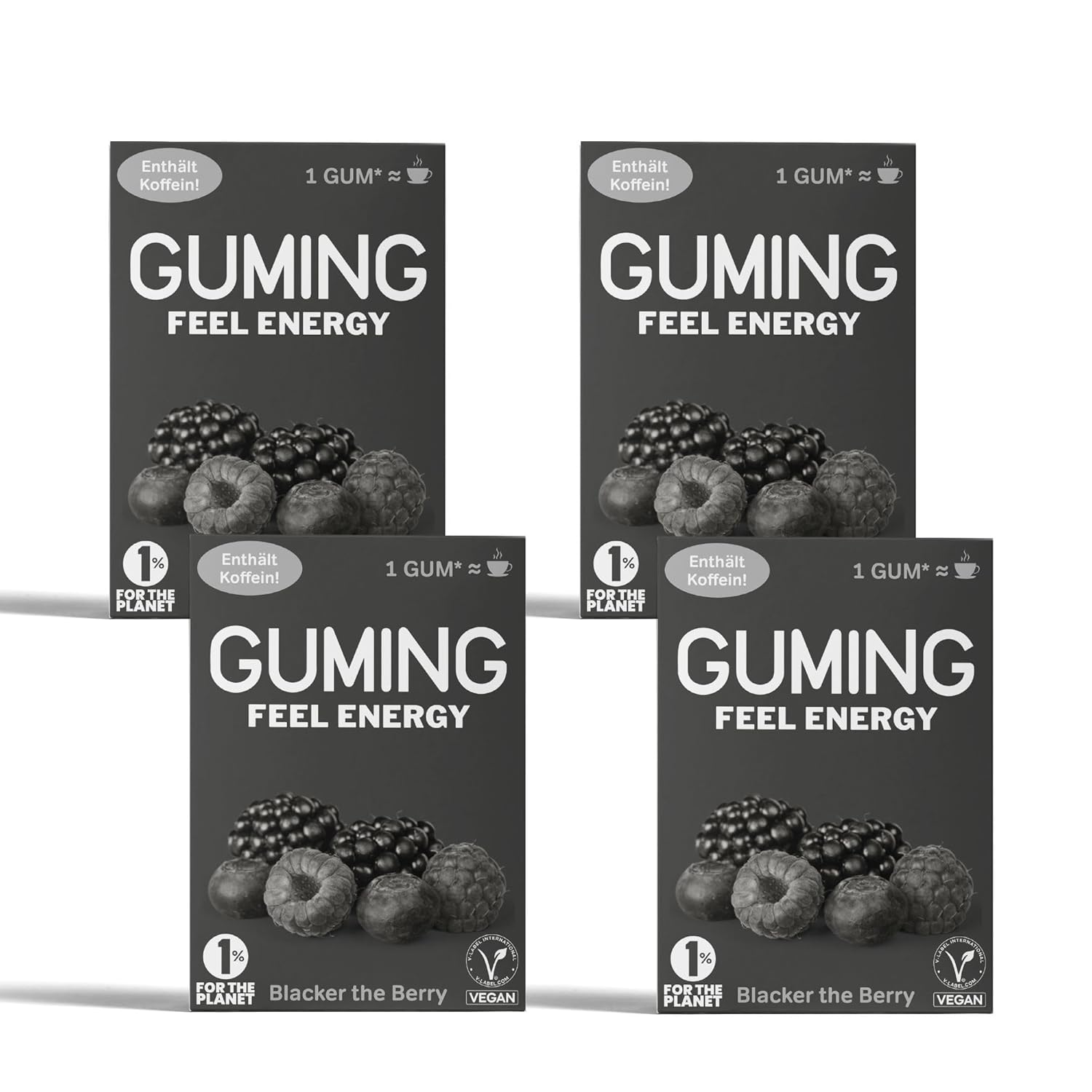 GUMING Store GUMING 40 x Energy Blacker the Berry Chewing Gum with Caffeine/Gum, Guarana, Vitamin C & B6, Vegan, Sugar-Free (Pack of 40, Berry)
