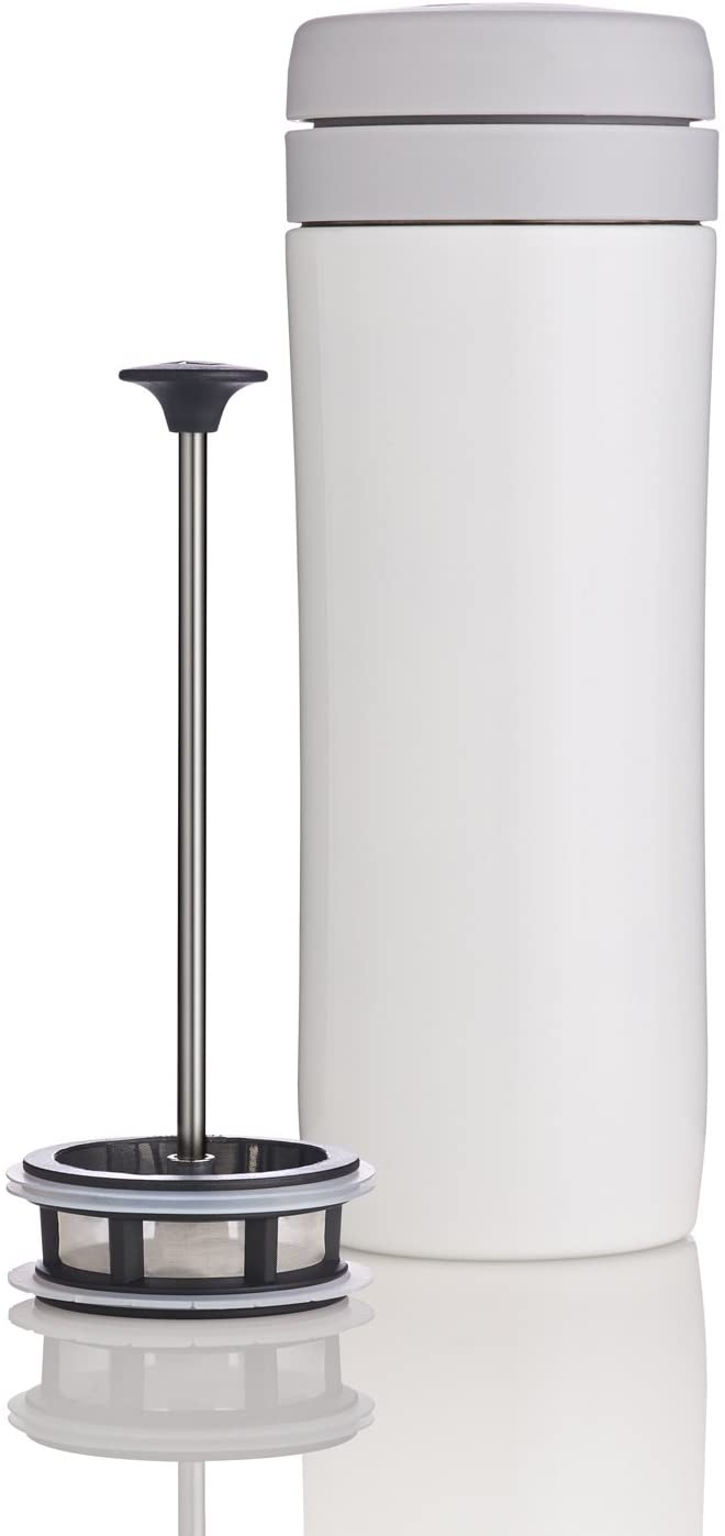 ESPRO Reis-French Press Travel Press, Mini Tea Maker with Thermal Function, Stainless Steel, Tea to go, 350 ml, White