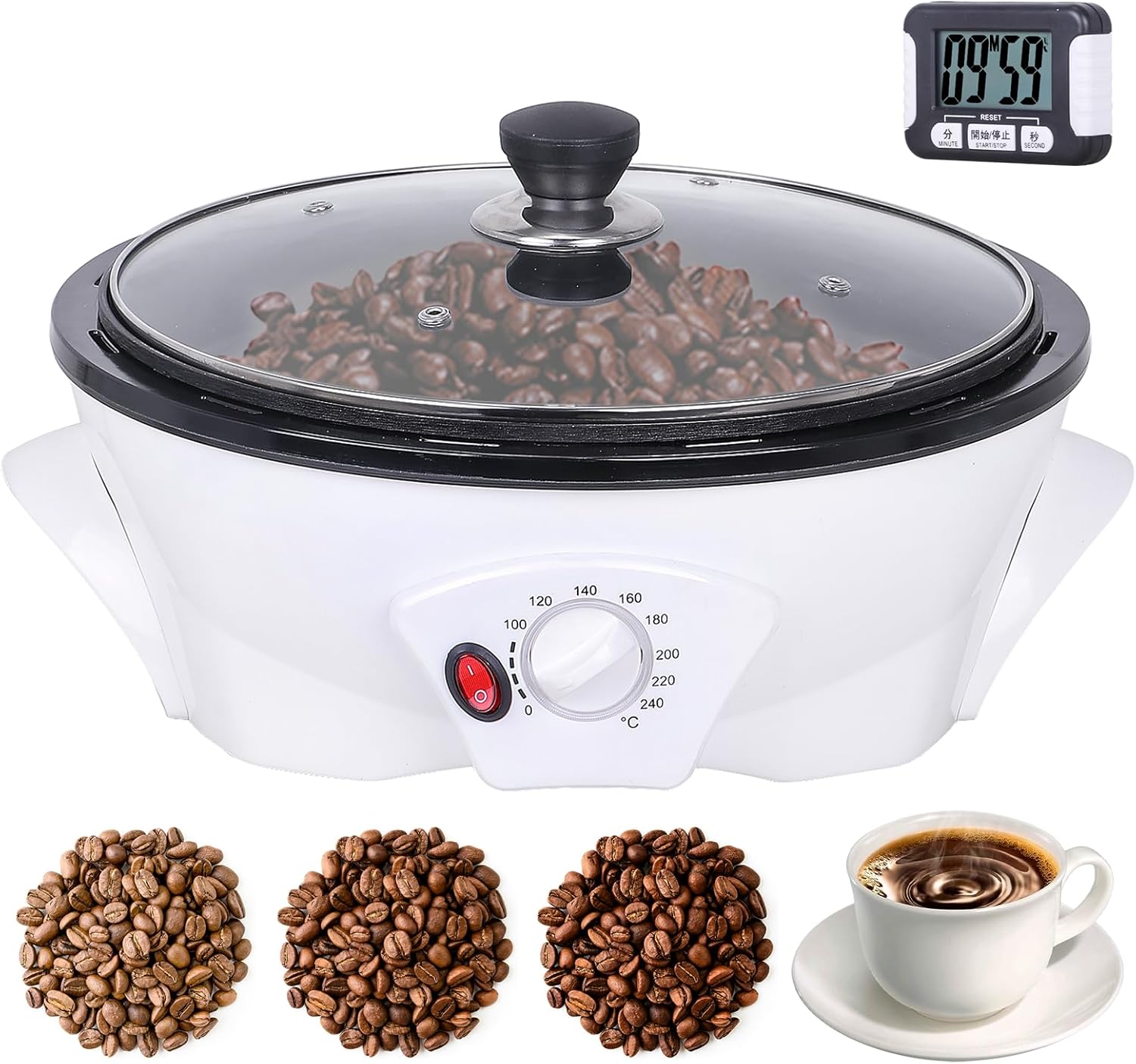YUCHENGTECH Coffee Roaster Machine 500 g Coffee Roasting Machine Electric Coffee Roaster 0-240°C Temperature Setting for Home with Timer 1200W