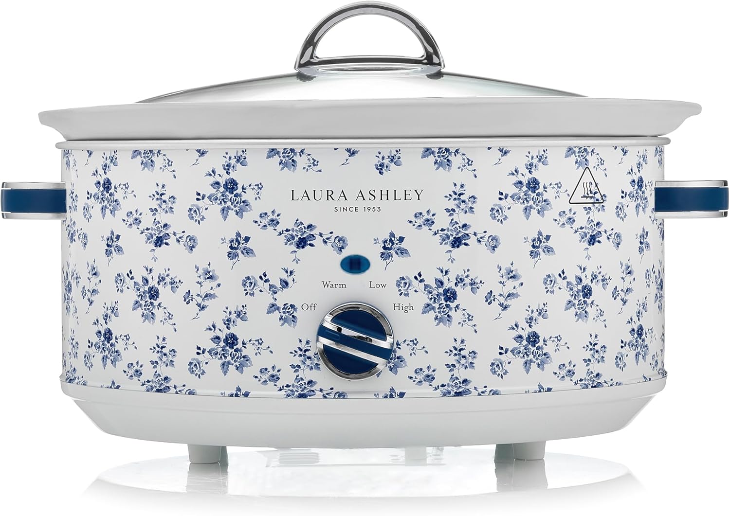 Laura Ashley 6.5 Liter Slow Cooker with China Rose Print by VQ - Slow Cooker for 8 to 10 People, Energy Efficient, with 3 Heat Settings and a Tempered Glass Lid for Easy Monitoring