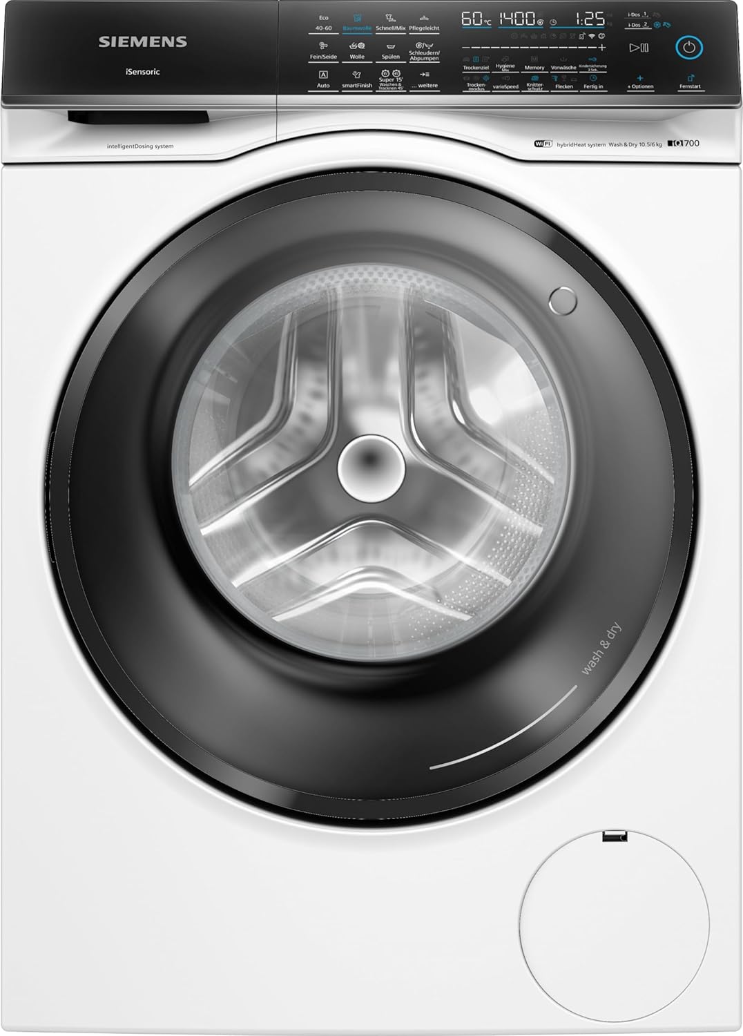 Siemens WN54C2A40, iQ700 Smart Washer Dryer 10.5-6 kg, i-Dos - Automatic Dosing, SmartFinish - Reduces Wrinkles with Steam, AquaStop, AutoDry Technology, VarioSpeed ​​Acceleration