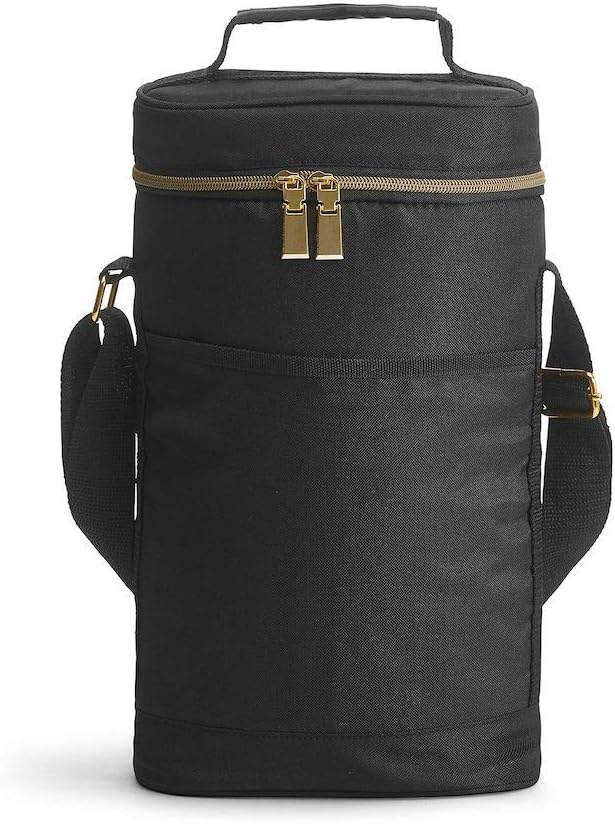 Sagaform City Wine Cooler Bag, 22 x 11 x 36 cm, Cool Bag for Two Wine Bottles or Two 1.5 Litre PET Bottles, Bottle Bag, Wine Bag with Linen Look, with Carry Handle and Carry Strap, Black
