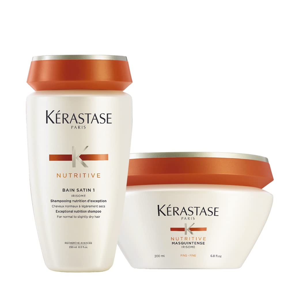 Kerastase érastase Nutritive Bain Satin 1 250 ml, Nutritive Masquintense Cheveux Fins, 200 ml, Suitable for Fine, Dry, Sensitive Hair Care Set