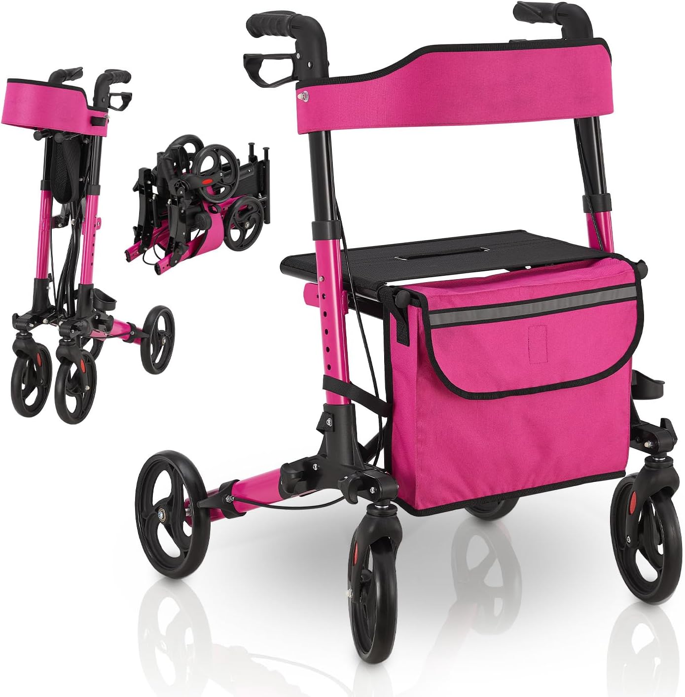 Juskys Vital Rollator Purple - Folding & Lightweight Aluminum Walking Aid up to 130 kg - Height Adjustable with Seat, Bag and Umbrella Holder