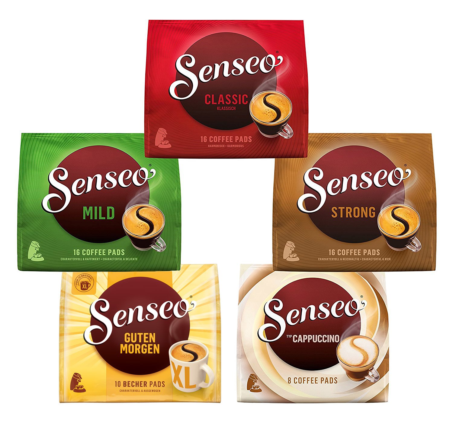 Senseo Pads, Tasting Box with 5 Varieties, 66 Coffee Pods, Variety Pack of 5
