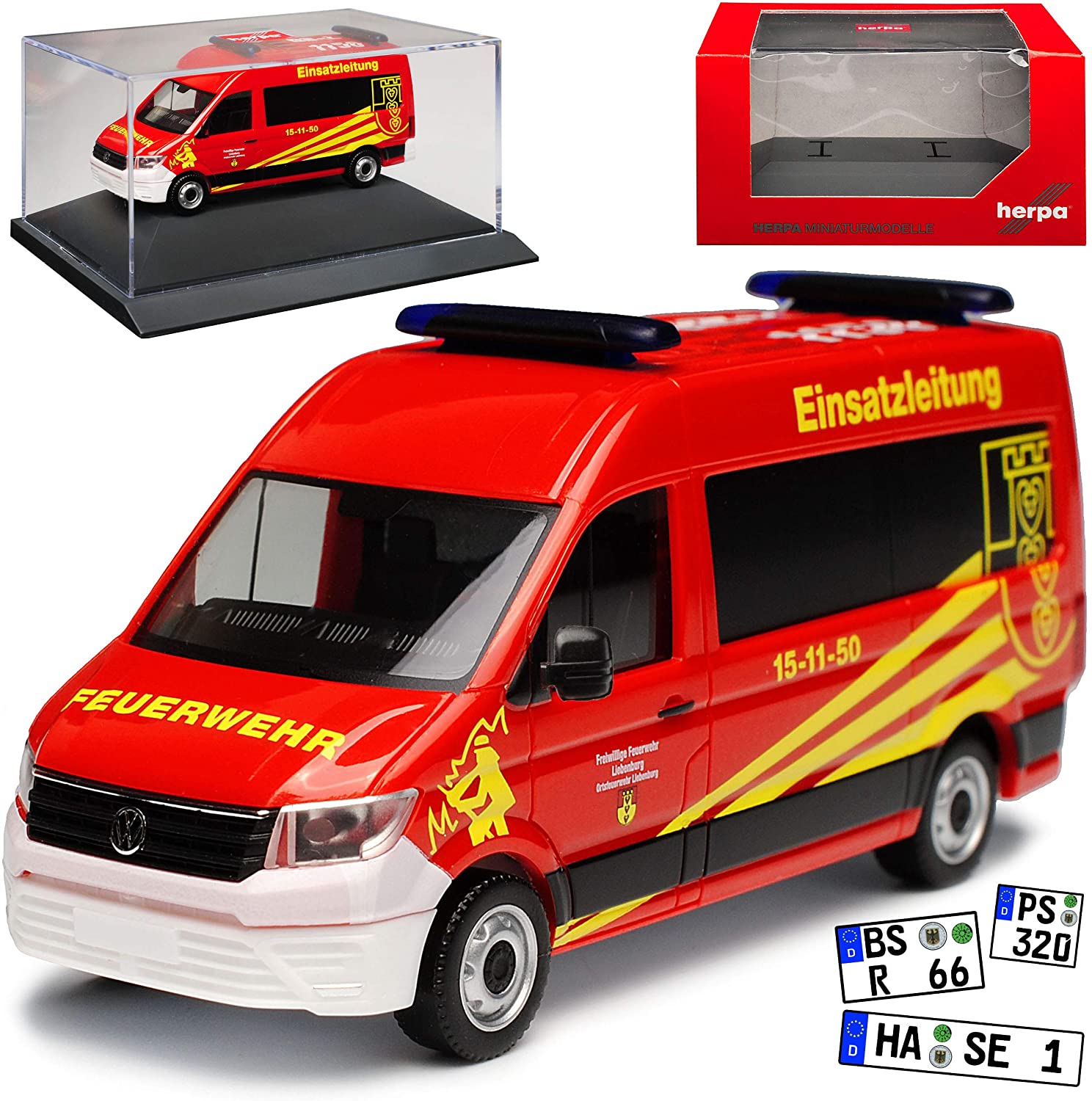 Herpa VW Volkswagen Crafter Transporter High Roof Operation Lead Fire Brigade Red 2N