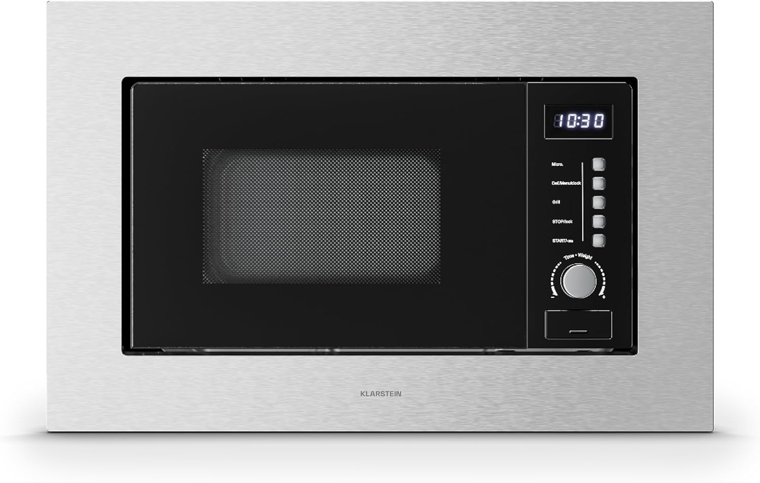 Klarstein Verosteel Built-in Microwave 60 cm with Grill - 20L, 700W Microwave & 800W Grill, 8 Programs, Touch Control, Stainless Steel, Defrost Function, LED Interior Lighting, Stainless Steel