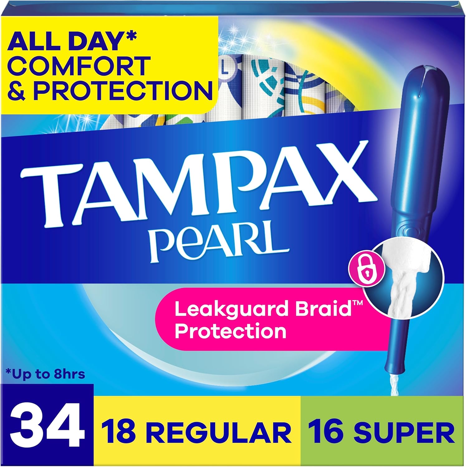 Tampax Pearl Tampons Multipack Regular/Super Absorbency with Leak-proof Braid Odorless (Pack of 34)