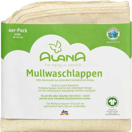 Gauze washcloths, natural, approx. 25 x 25 cm, 4 pieces