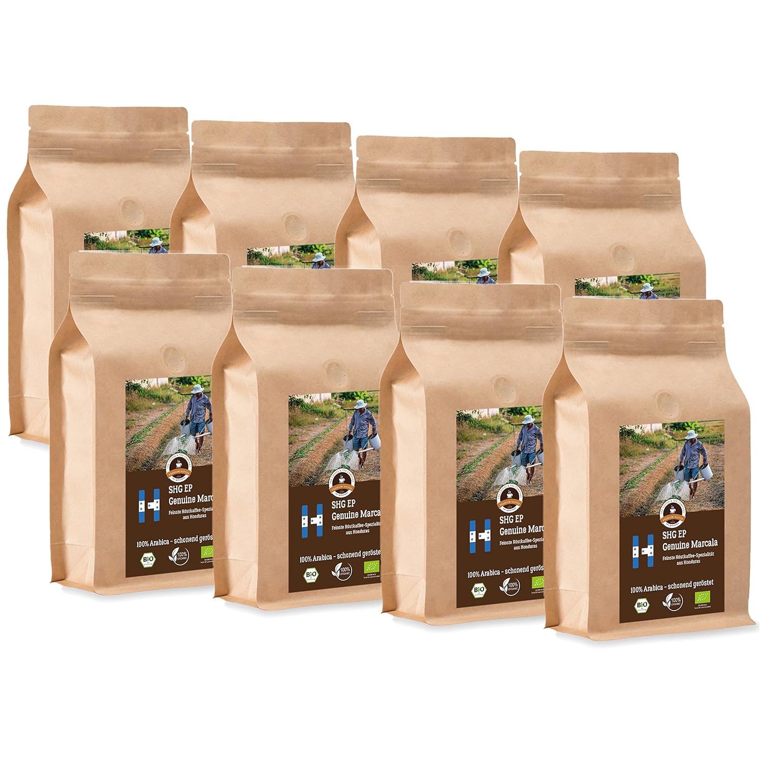 Kaffee Globetrotter Coffee Globetrotter - Organic Honduras Genuine Marcala - 8 x 1000 g Medium Ground - for Fully Automatic Coffee Grinder - Roasted Coffee from Organic Cultivation | Gastropack Economy Pack