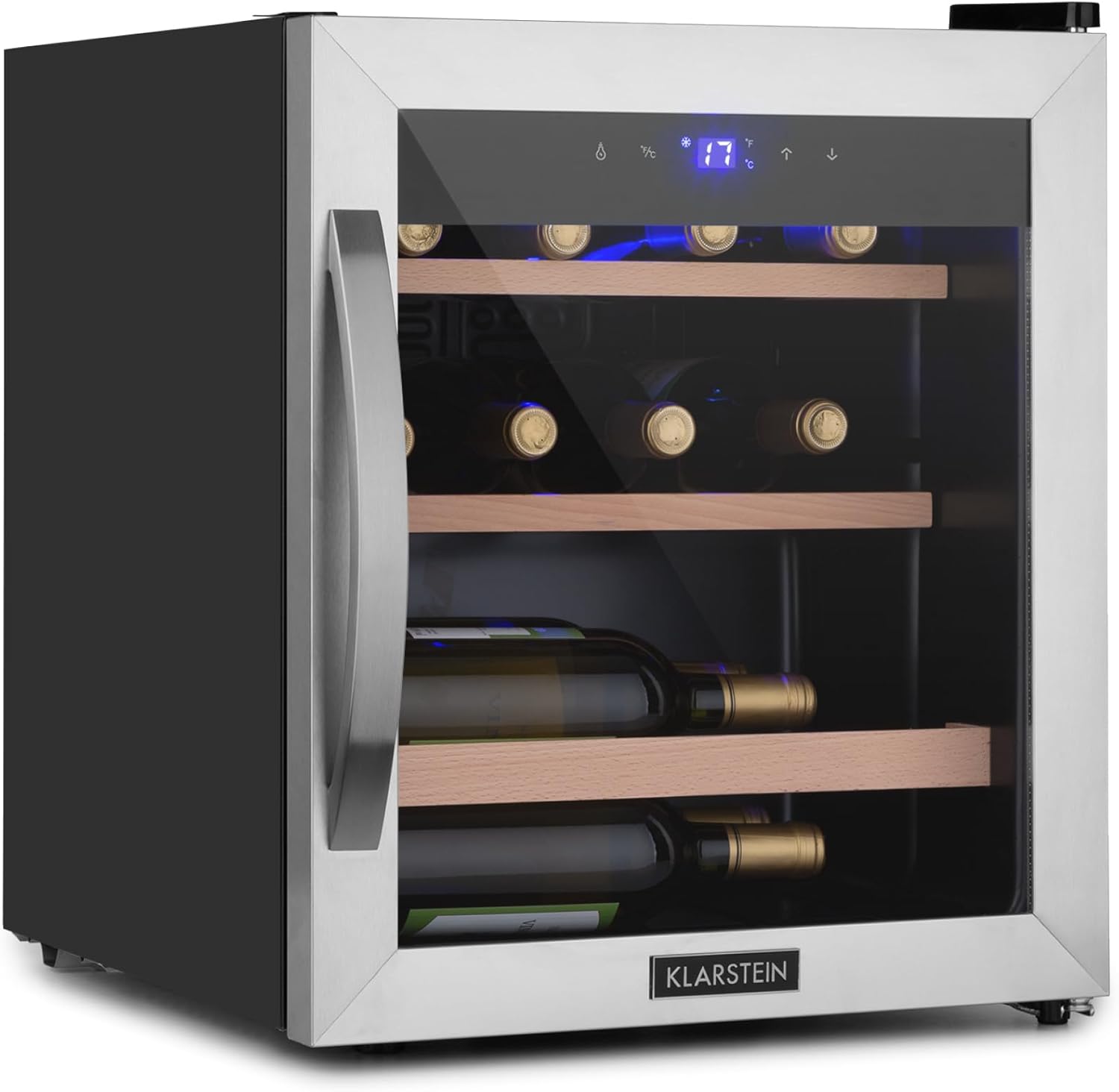 Klarstein Wine Refrigerator, Drinks Fridge Slim, Fridge with Glass Door, Drinks Refrigerators Freestanding, Wine Fridge Small, Wine Refrigerators 1 Zone, UV Protection, 4-18°C, 12 Bottles