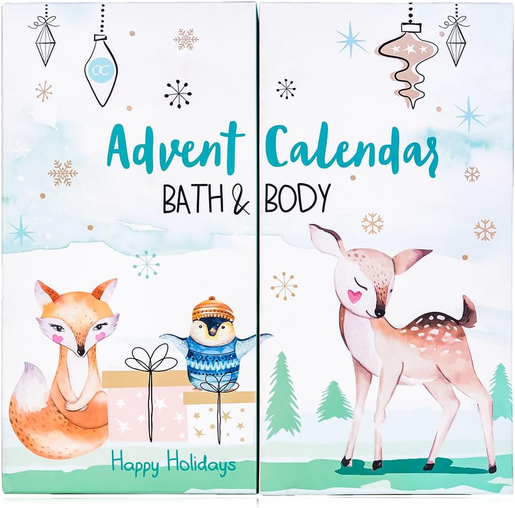 accentra Happy Holidays 2020 Advent Calendar for Girls with 24 Bath and Body Care Products for a Fun and Pampering Advent Season