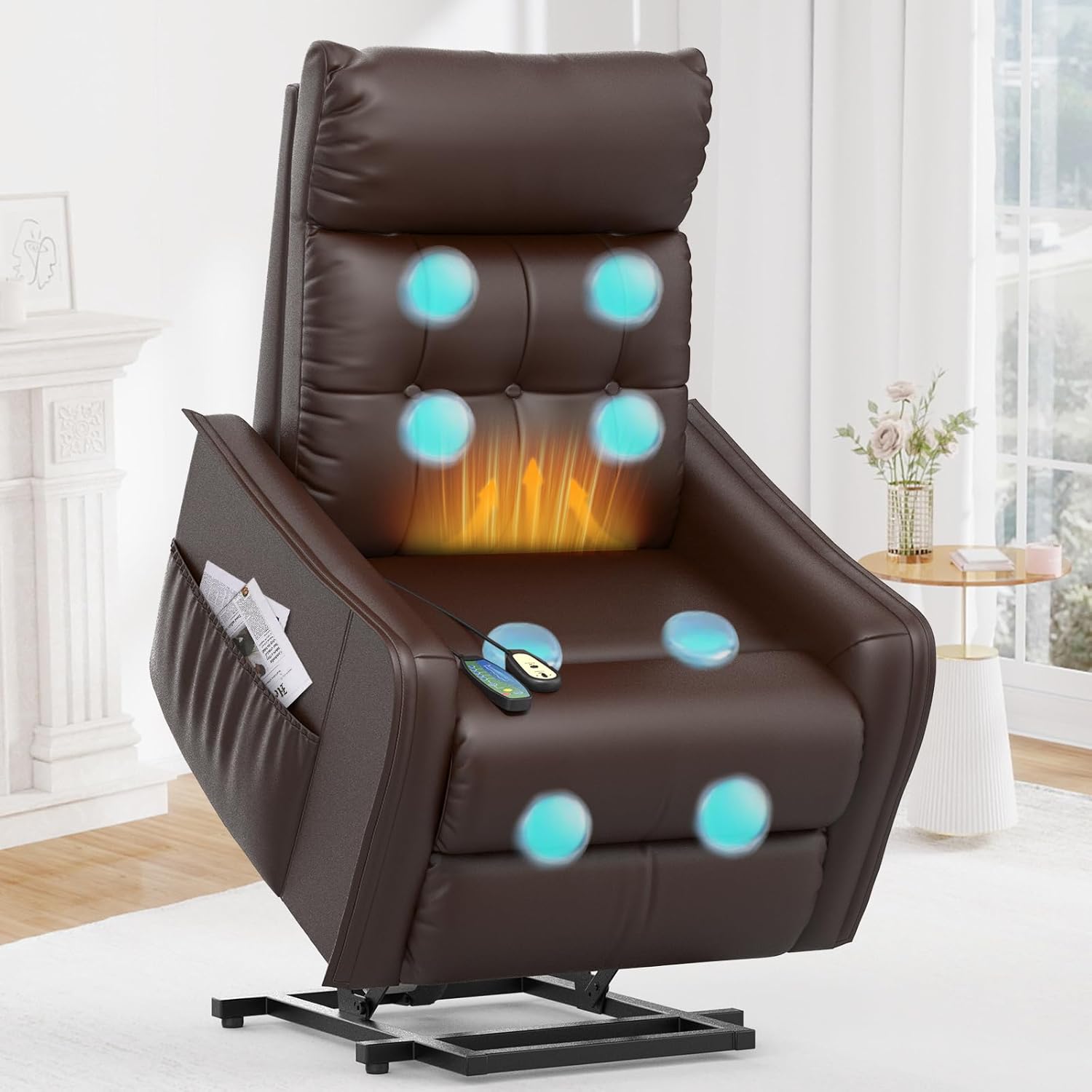 sisolos Store Relaxing Chair, TV Chair, Massage Chair with Standing Aid, Electric Armchair, Living Room with Massage Function and Heat Function, 2 Side Pockets, Recliner Chair with Reclining Function, TV Chair