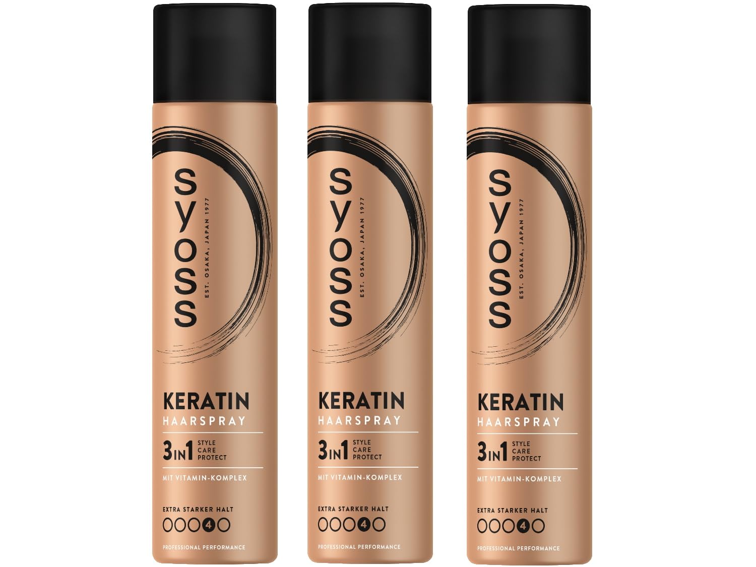 SYOSS Keratin Hair Spray Hold Level 4 (3 x 400 ml), Styling Spray with 48-Hour Hold for Extra Strong Hold, Protection & Strength for Smooth, Soft and Shiny Hair