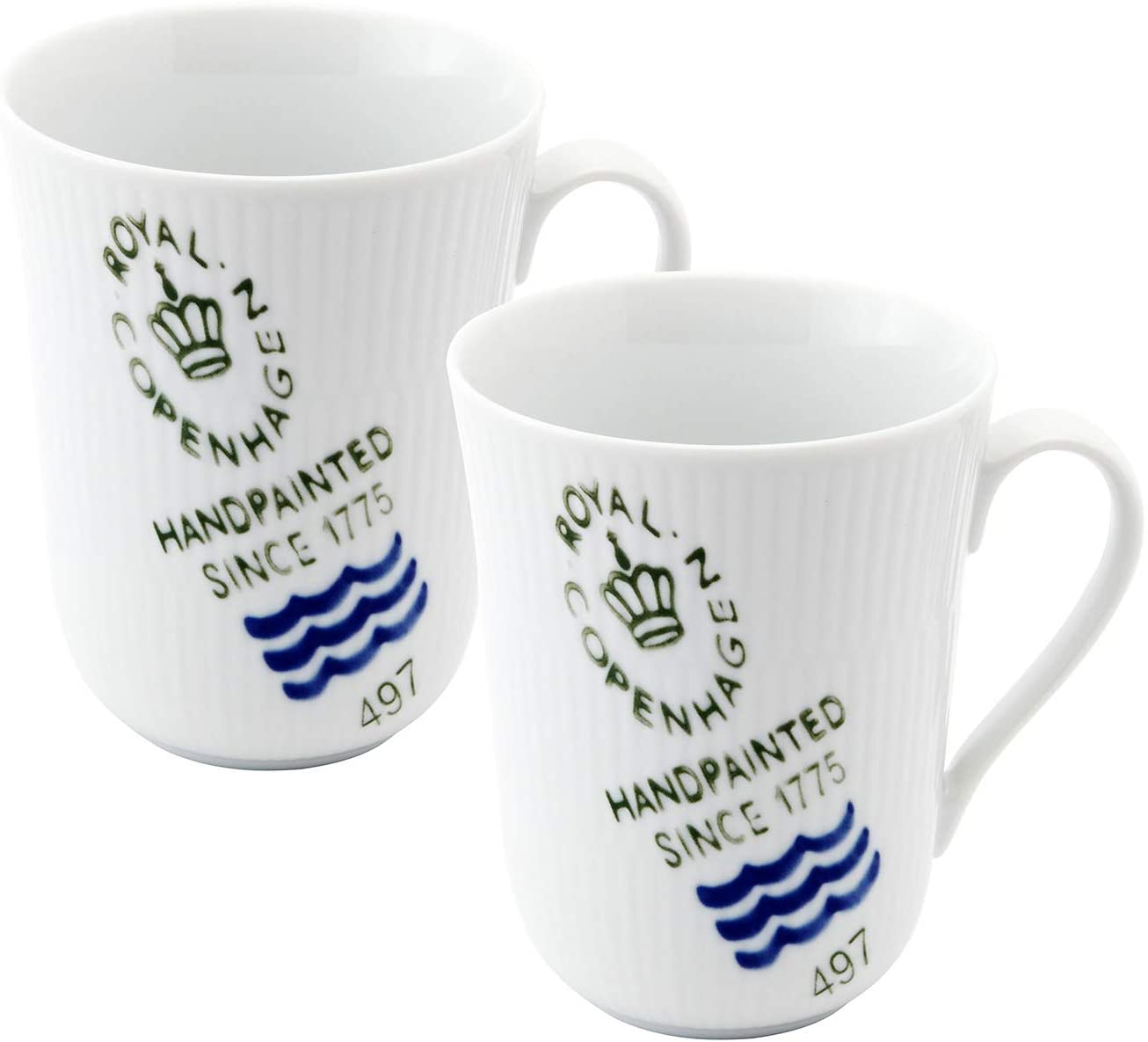 Royal Copenhagen Mug with Handle White Ribbed Signature (2-Piece) 330 ml