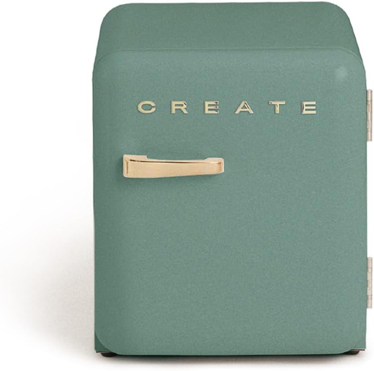 CREATE Retro Fridge 50 Gold Fridge in Sage Green, Gold Handle, 85 W, Mini Bar, One Shelf, Retro Design, 50 cm, Two Shelves, 48 ​​L Capacity, Energy Saving, 50 x 44 x 49.8 cm