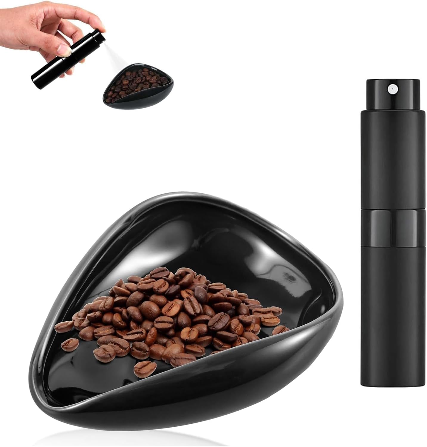 NOLACE 2 Pieces Coffee Beans Dosing Cups Coffee Accessories Ceramic Coffee Bar Accessories, Ceramic Dosing Jar/Single Dose Measuring Tray Gift for Coffee Lovers (Black) Coffee Beans Spray Bottle