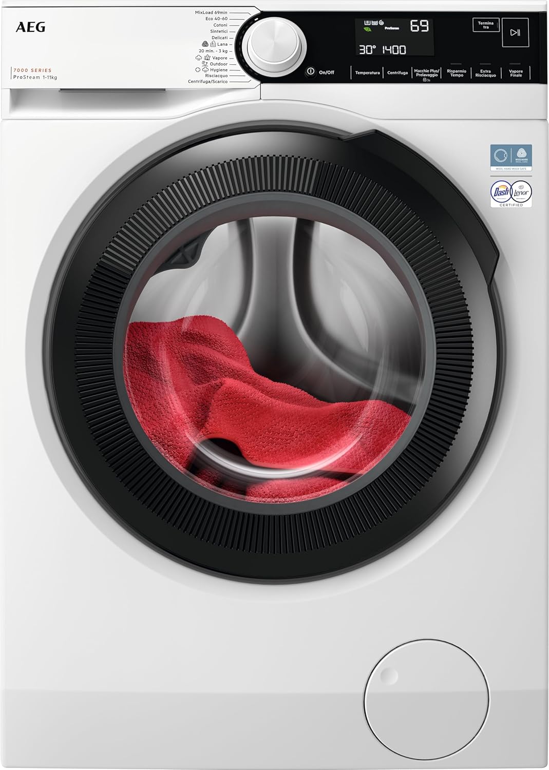 AEG LR7FD114B Series 7000 Washing Machine Front Loader Rated Capacity of Program Eco 40°-60° (kg) Spin Speed 1351 Energy Efficiency Class A Not Connected