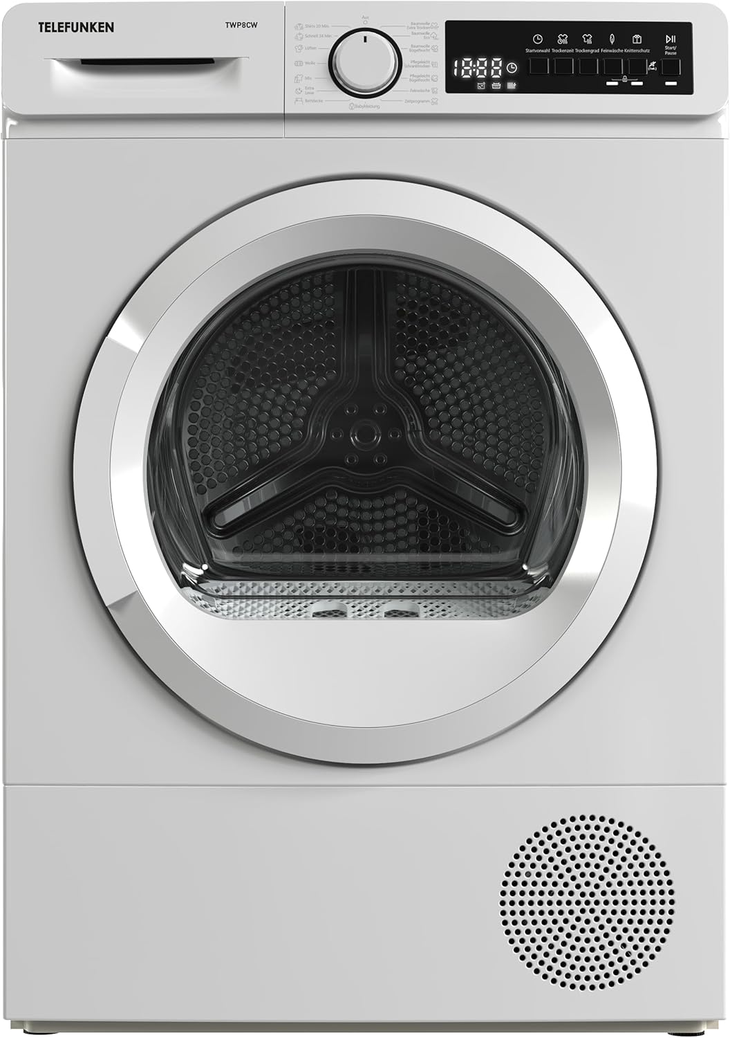 TELEFUNKEN Store Telefunken TWP8CW Heat Pump Dryer for 8 kg Laundry, Front Loader, Tumble Dryer with Wrinkle Protection and Start Time Delay, Energy Saving, Quiet 64 dB, 15 Programs, Gentle Drum
