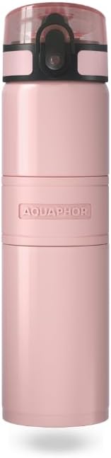 AQUAPHOR City Cool - Stainless Steel Thermal Flask with Water Filter | 500ml | All Season Comfort Temperature & Filtration On The Go | Leak-Proof | Pink