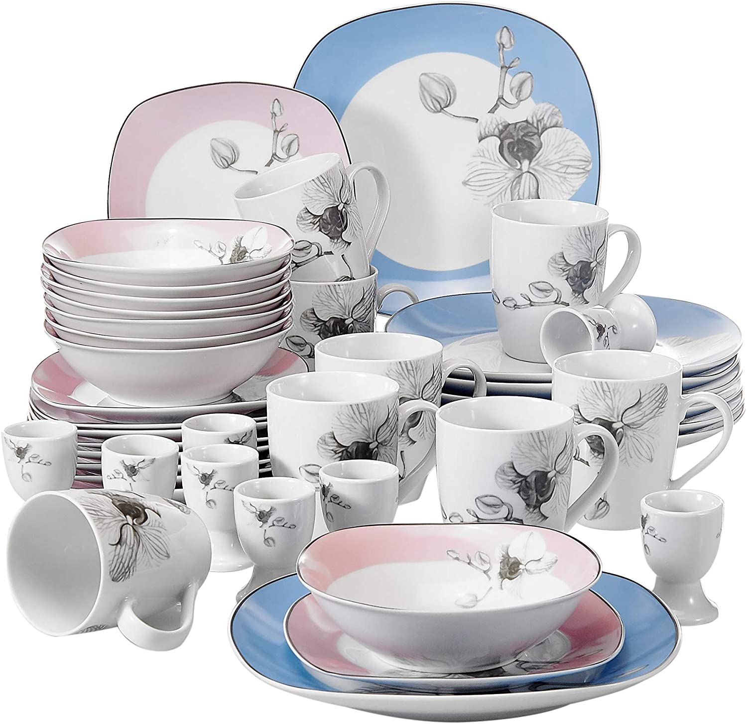 Veweet \'Debbie\' Porcelain Dinner Set, 18/36 Pieces Crockery Set, 20/40 Pieces Breakfast Set, 24/48 Pieces Dinner Set, 30/60 Pieces Combined Dinner Set