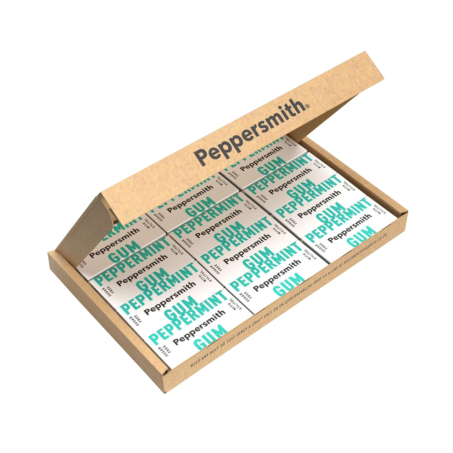 Peppersmith - British Peppermint Chewing Gum - Vegan - 100% Vegetable Xylitol - Sweetener - Fresh Breath - Sugar Free Chewing Gum - Promotes Oral Health - 12 x 15g