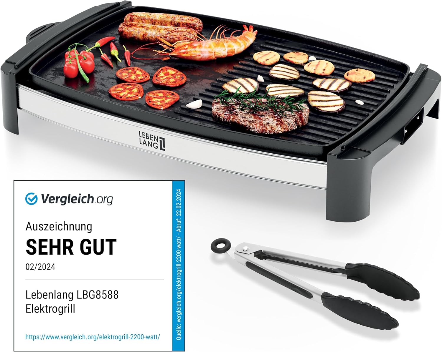 LEBENLANG Electric Table Grill 2000 W - Includes Barbecue Tongs I 45 x 30 cm I Plancha Electric Grill for Balcony Indoor and Outdoor I Electric Teppanyaki Balcony Grill Electric Grill Plate Electric